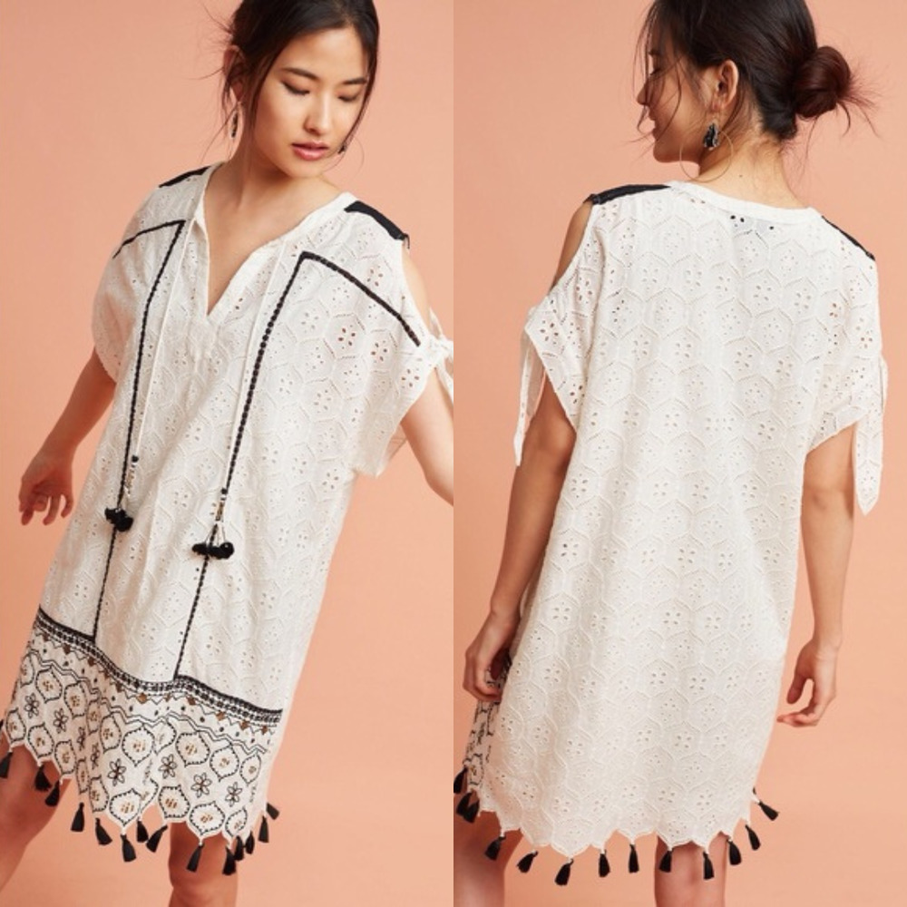 Hermant & Nandita Anthropologie Aditya Ivory Eyelet Tasseled Dress Coverup